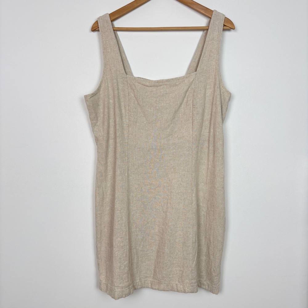 Old Navy Women Linen Blend Smocked Mini Dress Sz XL Beige Old Money Beach Preppy